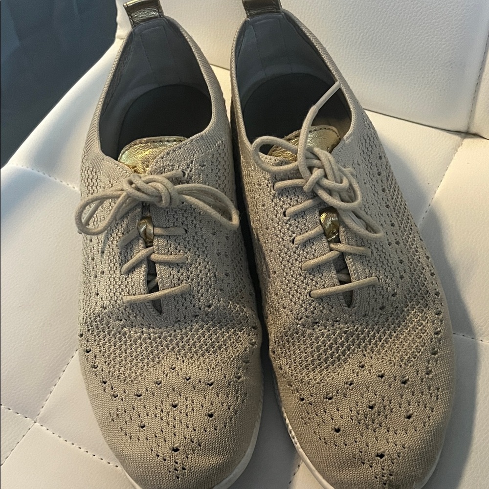 Cole Haan Beige and Gold Knit Sneakers - Picture 12 of 13